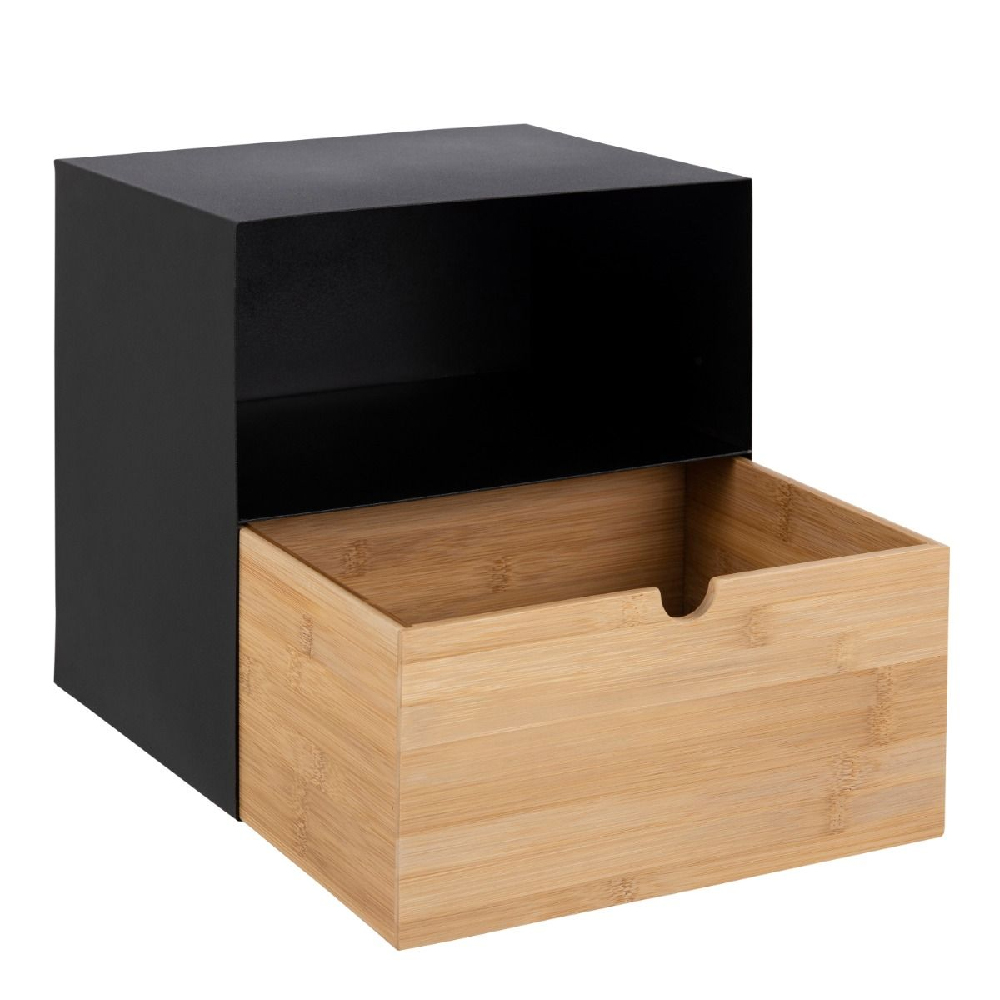 Indio Wooden Bedside Cabinet With 1 Drawer In Black And Bamboo