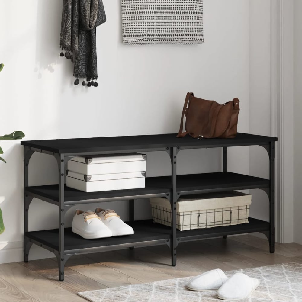 Read more about Indio wooden large shoe bench with 2 shelves in black