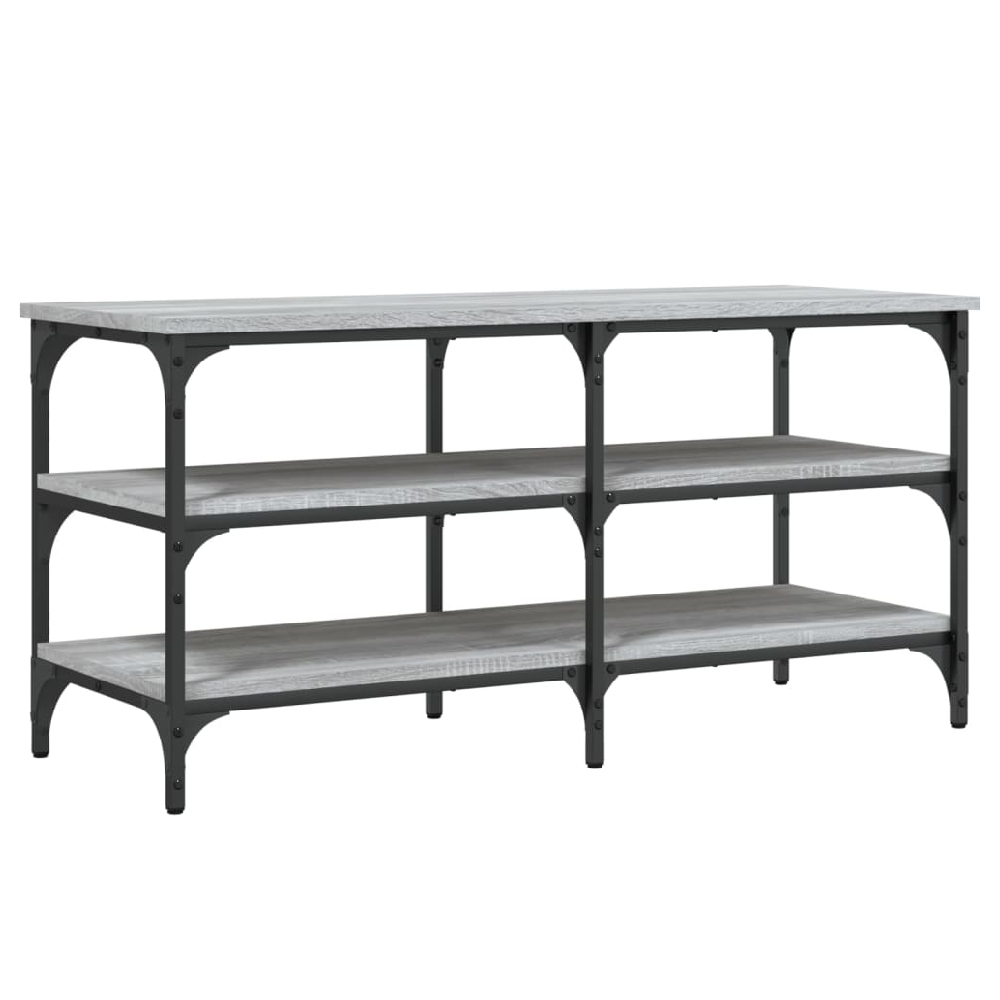 Indio Wooden Large Shoe Bench With 2 Shelves In Grey Sonoma