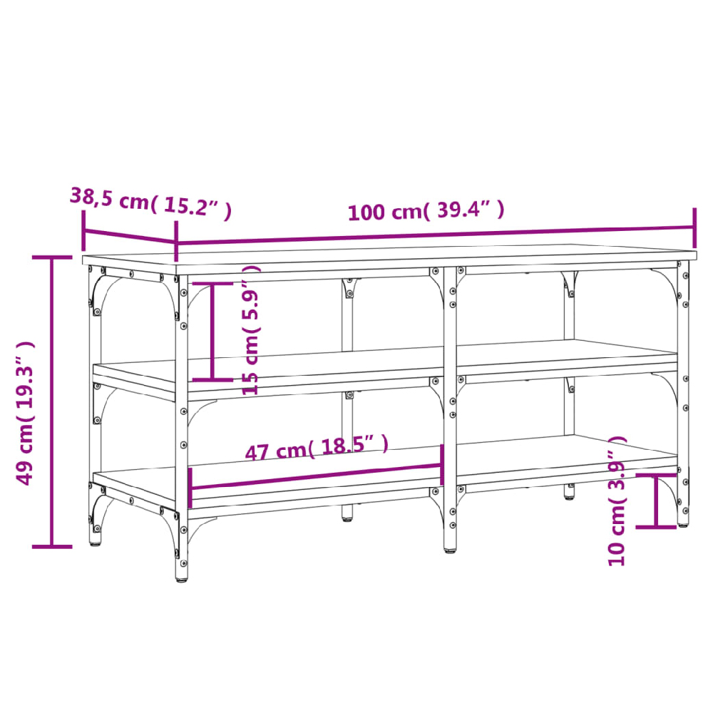 Indio Wooden Large Shoe Bench With 2 Shelves In Grey Sonoma
