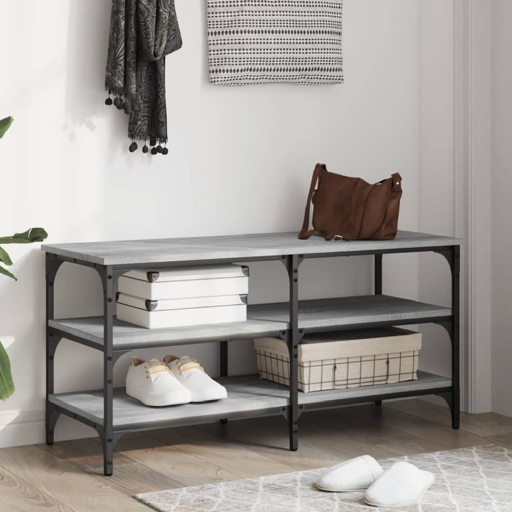 Read more about Indio wooden large shoe bench with 2 shelves in grey sonoma