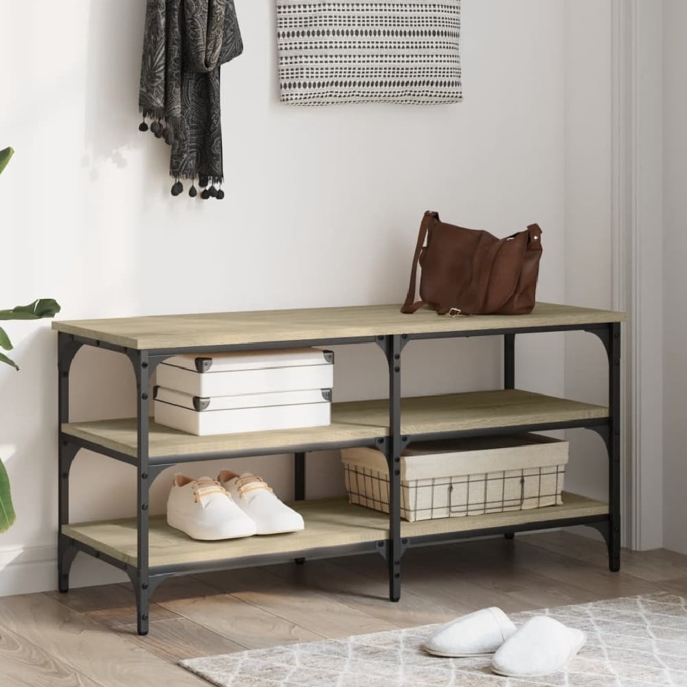 Read more about Indio wooden large shoe bench with 2 shelves in sonoma oak
