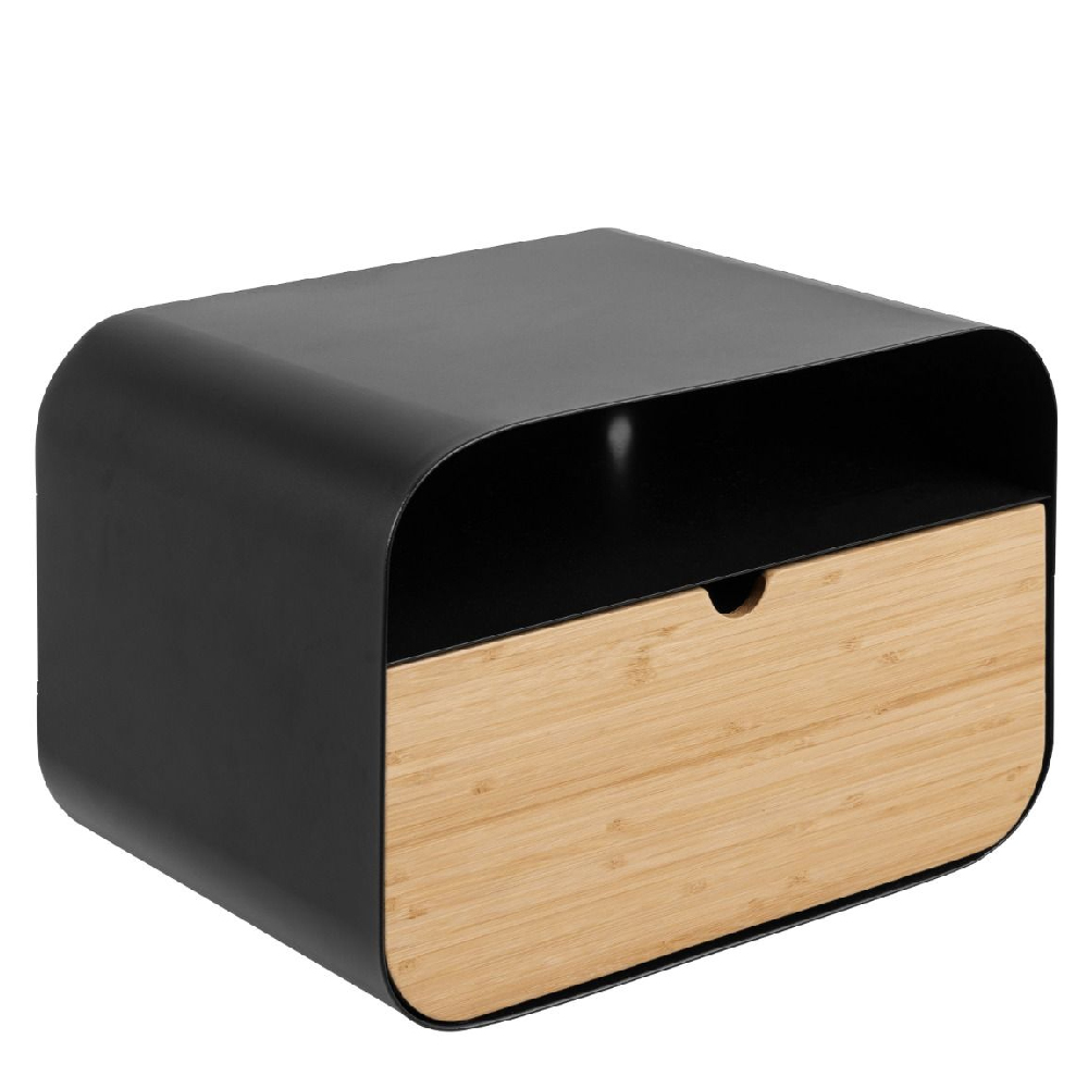 Indio Wooden Oval Bedside Cabinet With 1 Drawer In Black Bamboo