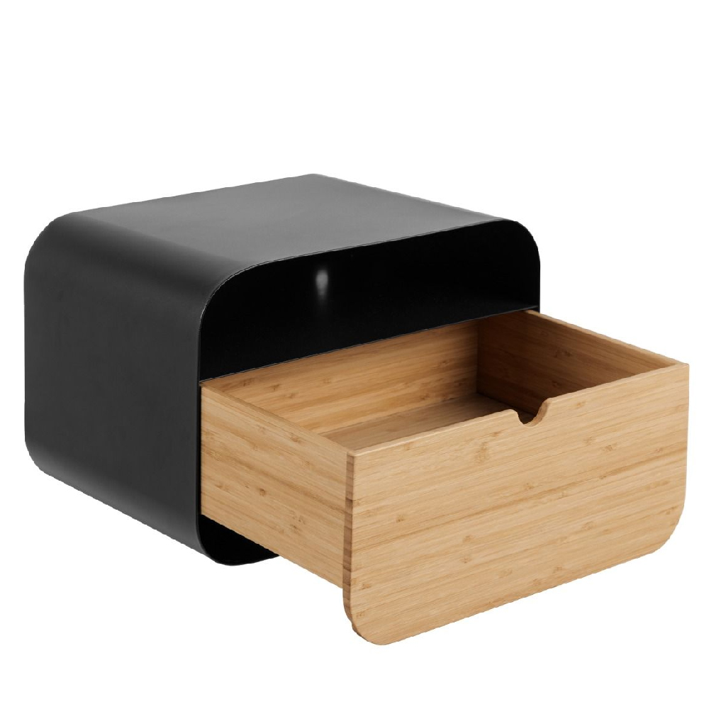 Indio Wooden Oval Bedside Cabinet With 1 Drawer In Black Bamboo