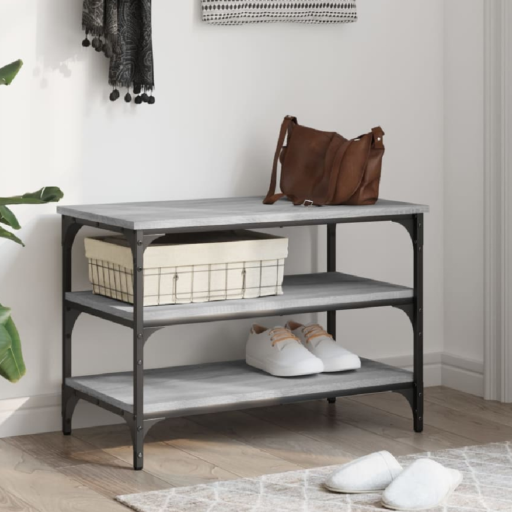 Read more about Indio wooden small shoe bench with 2 shelves in grey sonoma
