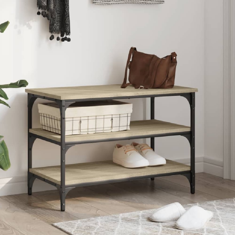Read more about Indio wooden small shoe bench with 2 shelves in sonoma oak