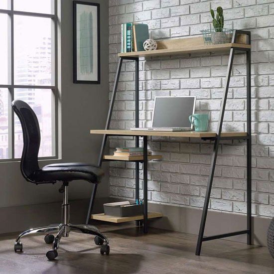 Industrial Style Laptop Desk In Charter Oak With Shelf_2