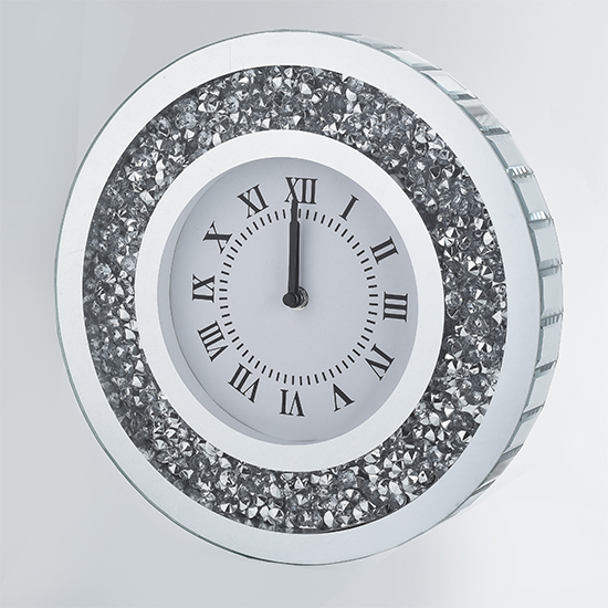 Read more about Inez round 35cm crushed glass wall clock in mirrored