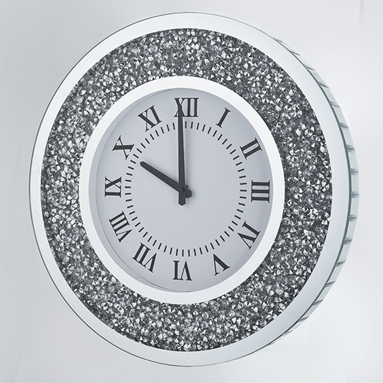 Photo of Inez round 45cm crushed glass wall clock in mirrored