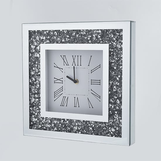 Read more about Inez square 30cm crushed glass wall clock in mirrored