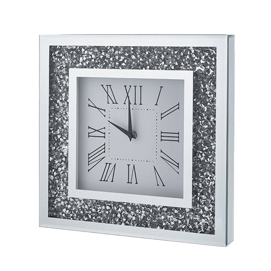 Inez Square 35cm Crushed Glass Wall Clock In Mirrored_2