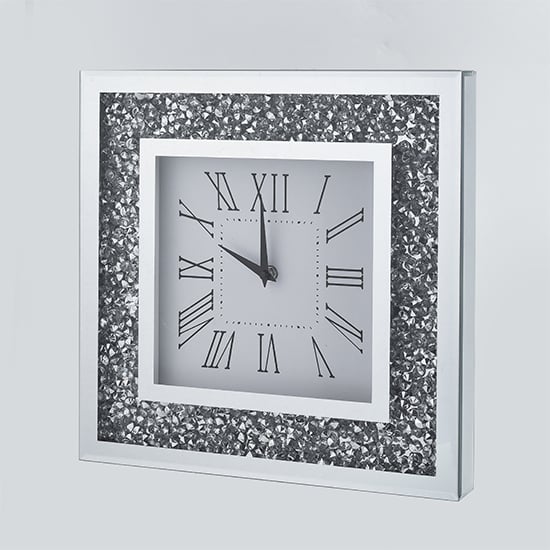 Inez Square 35cm Crushed Glass Wall Clock In Mirrored
