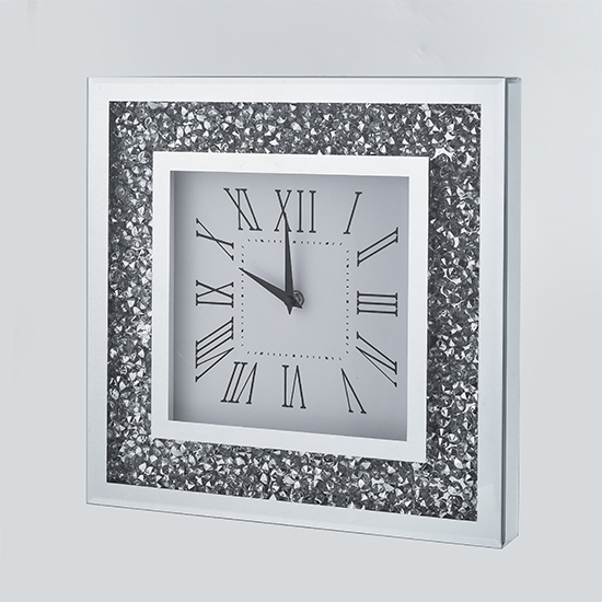 Photo of Inez square 35cm crushed glass wall clock in mirrored