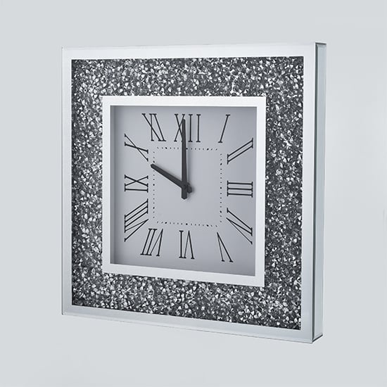 Inez Square 45cm Crushed Glass Wall Clock In Mirrored