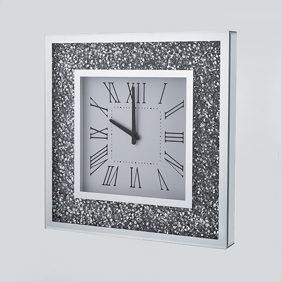 Product photograph of Inez Square 45cm Crushed Glass Wall Clock In Mirrored from Furniture in Fashion