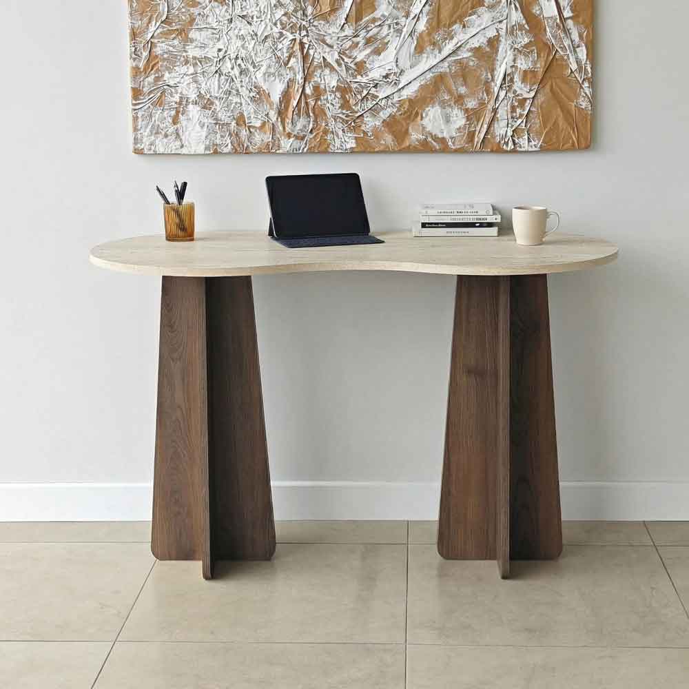Infini Wooden Laptop Desk in Travertine Marble Effect and Walnut