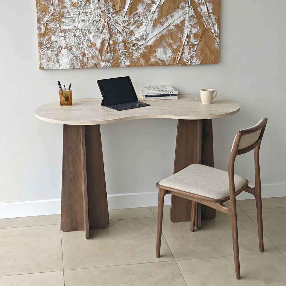 Infini Wooden Laptop Desk in Travertine Marble Effect and Walnut