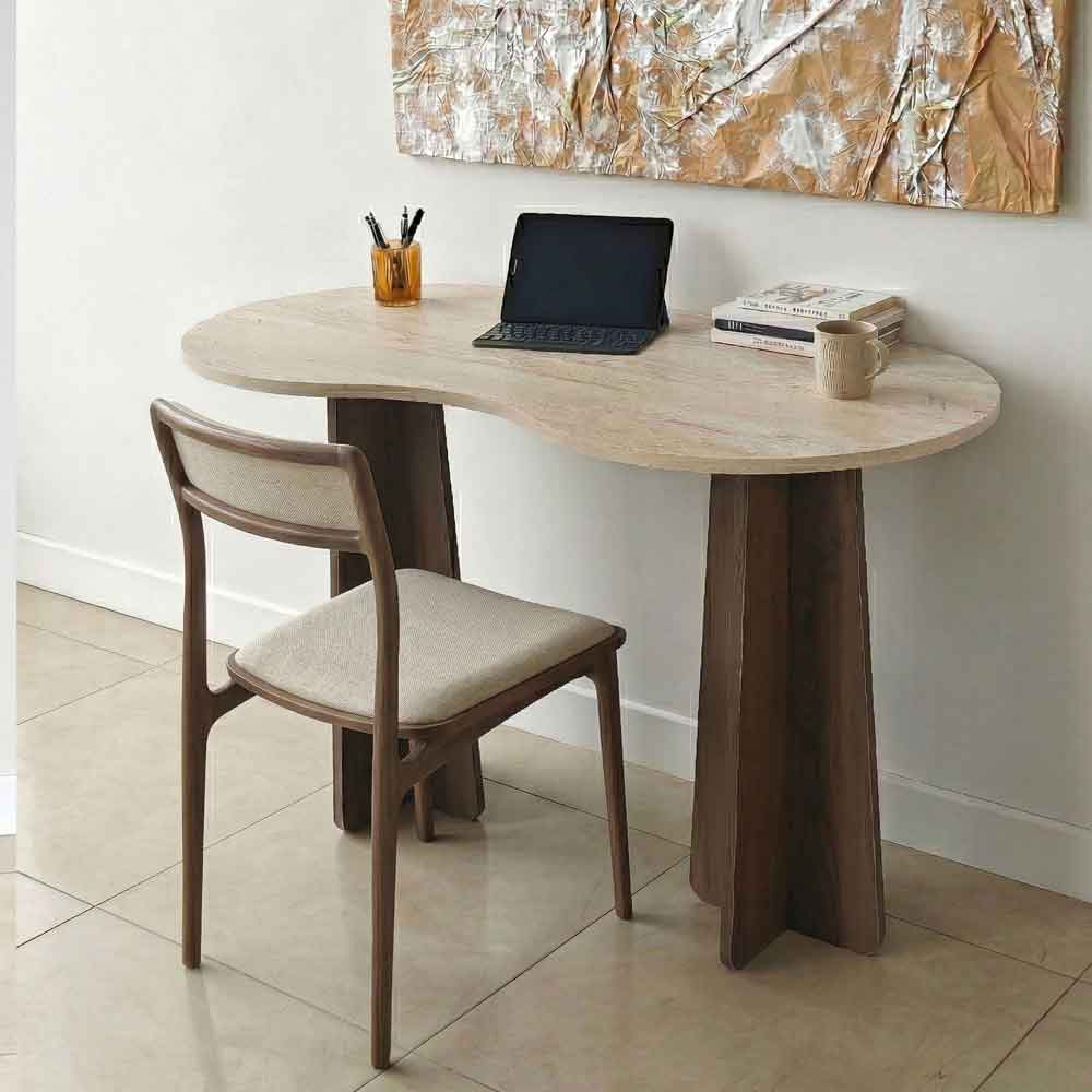 Infini Wooden Laptop Desk in Travertine Marble Effect and Walnut
