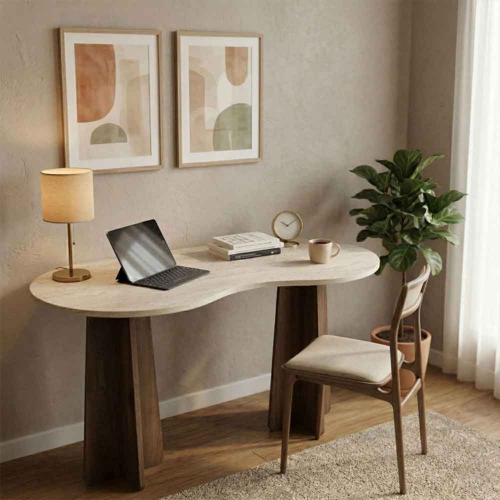 Infini Wooden Laptop Desk in Travertine Marble Effect and Walnut