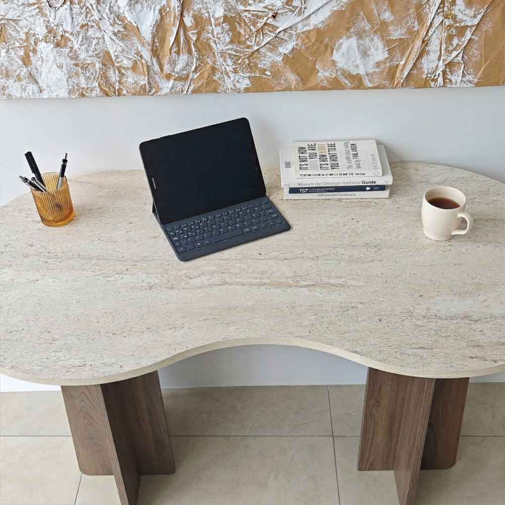 Infini Wooden Laptop Desk in Travertine Marble Effect and Walnut