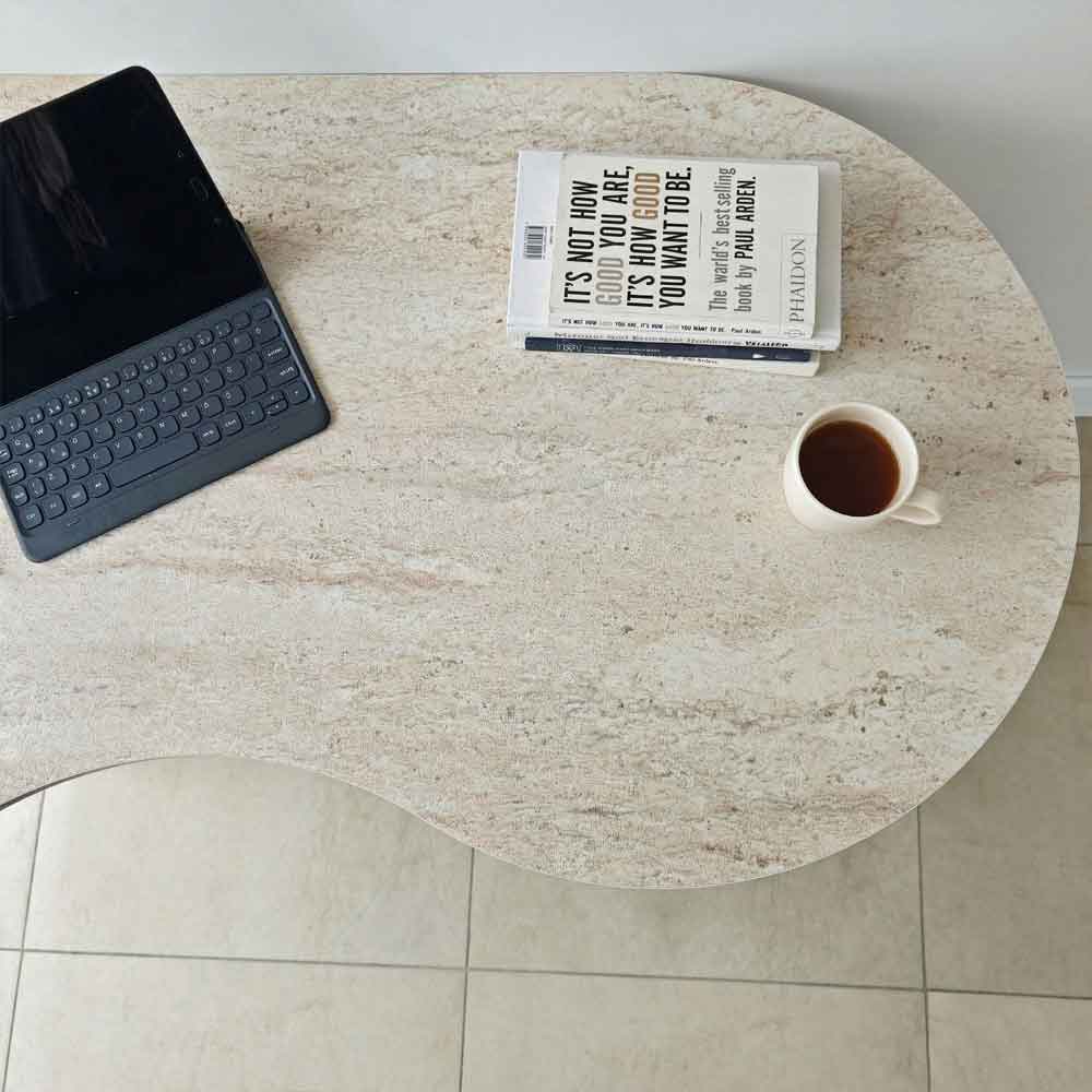 Infini Wooden Laptop Desk in Travertine Marble Effect and Walnut