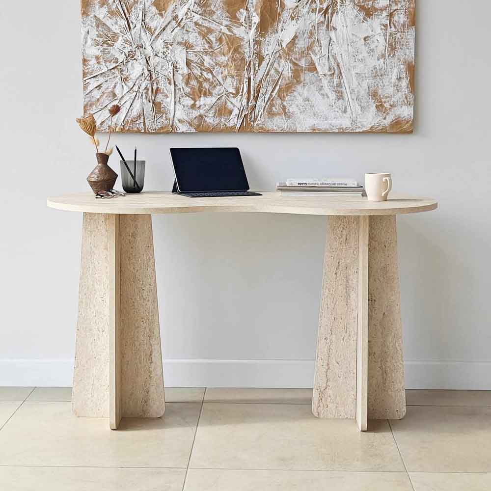Infini Wooden Laptop Desk in Travertine Marble Effect