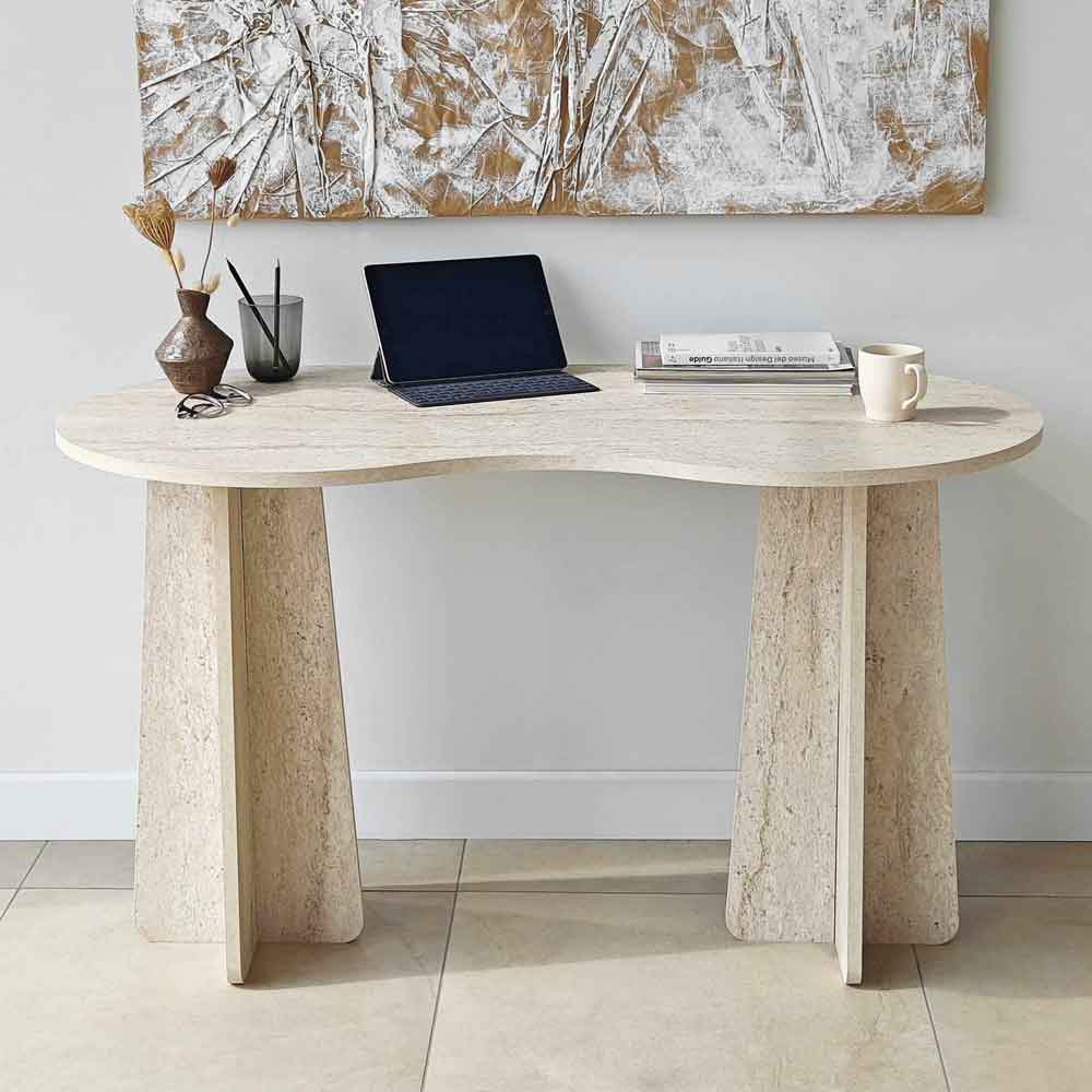 Infini Wooden Laptop Desk in Travertine Marble Effect