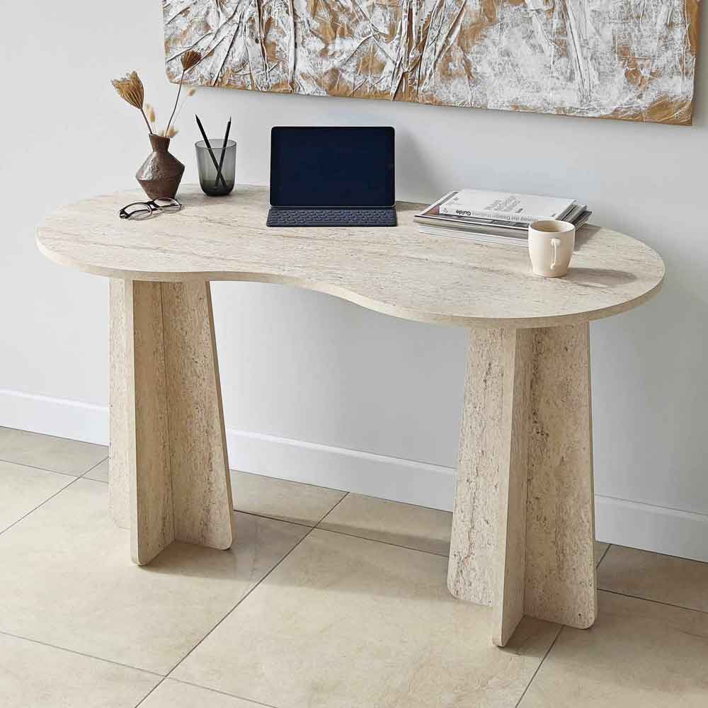 Infini Wooden Laptop Desk in Travertine Marble Effect