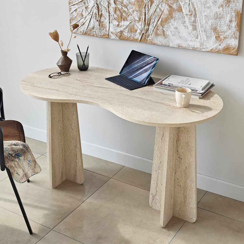 Infini Wooden Laptop Desk in Travertine Marble Effect