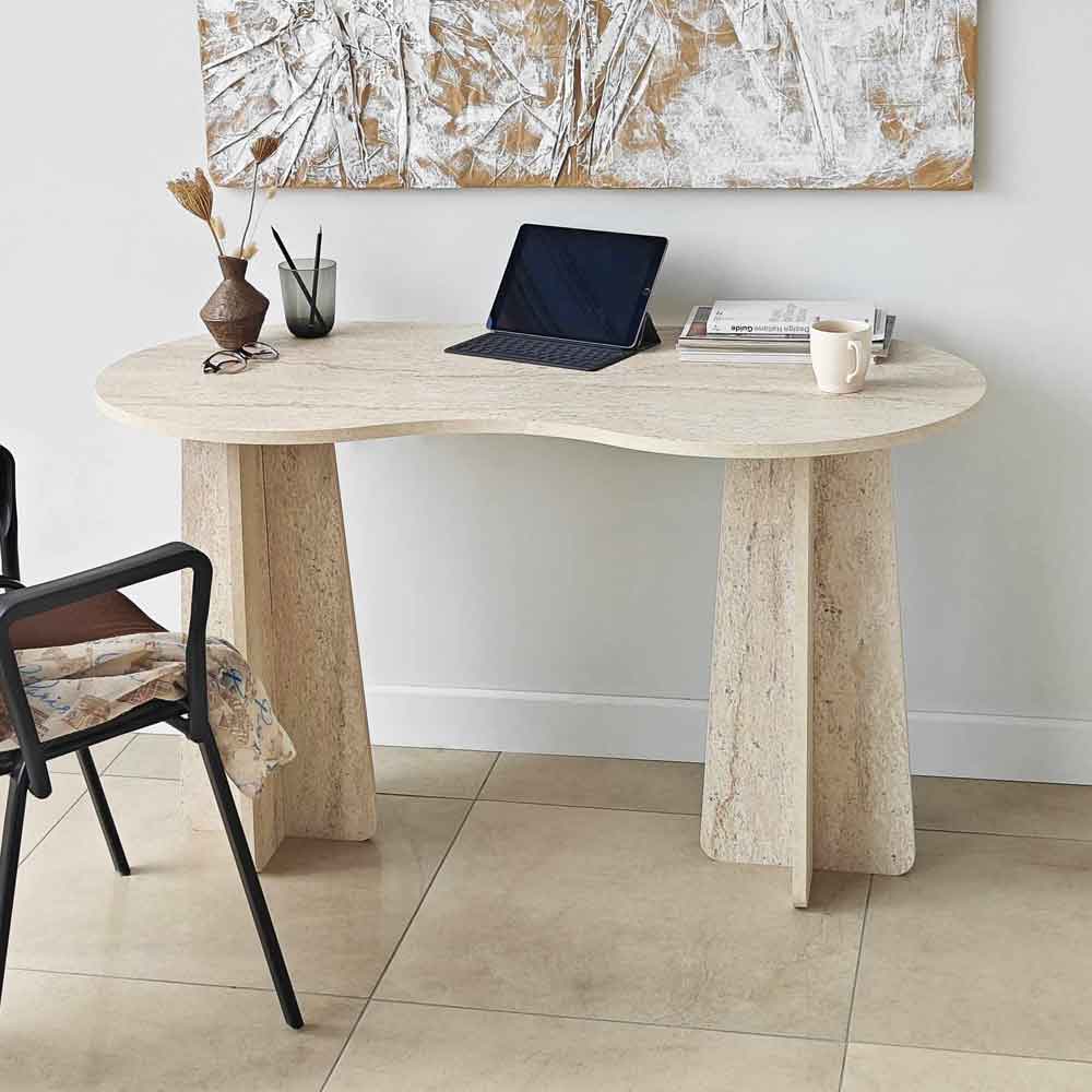 Infini Wooden Laptop Desk in Travertine Marble Effect
