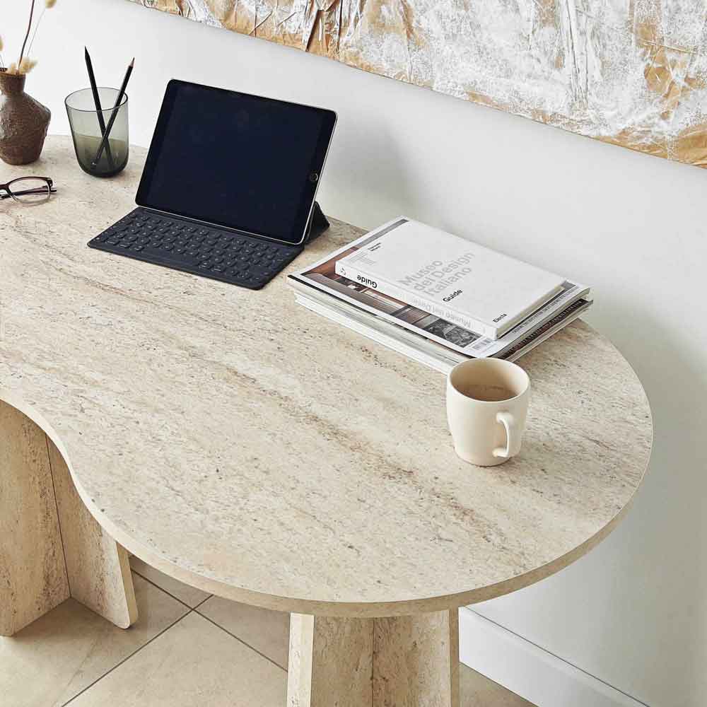 Infini Wooden Laptop Desk in Travertine Marble Effect