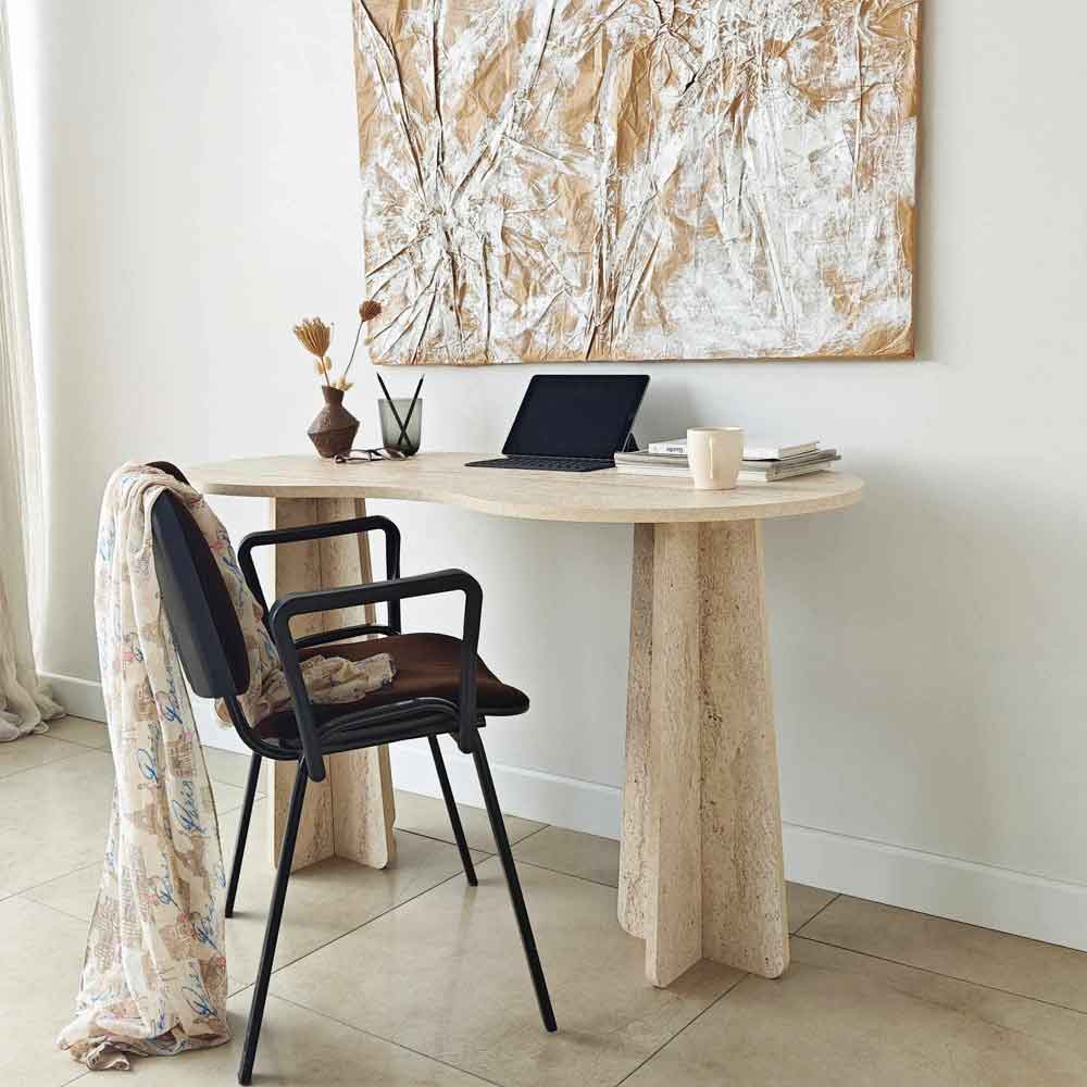 Infini Wooden Laptop Desk in Travertine Marble Effect