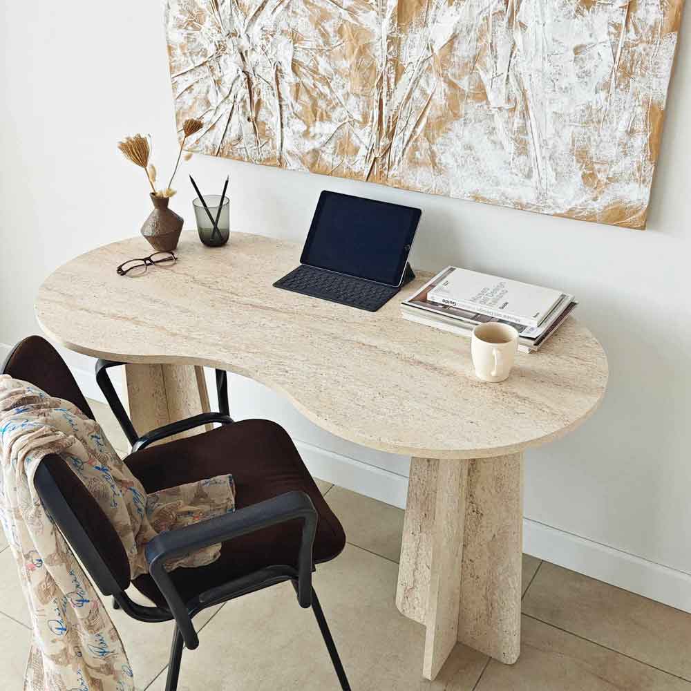 Infini Wooden Laptop Desk in Travertine Marble Effect