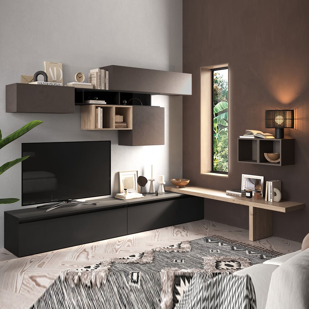 Infinite Corner Wooden Entertainment Unit In Bronze Cadiz And Lava