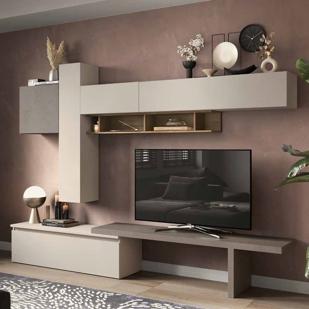 Infinite I Wooden Entertainment Unit In Bronze Cashmere And Mercure
