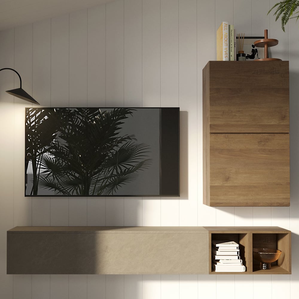 Infinite I Wall Hung Wooden Entertainment Unit In Clay And Mercure