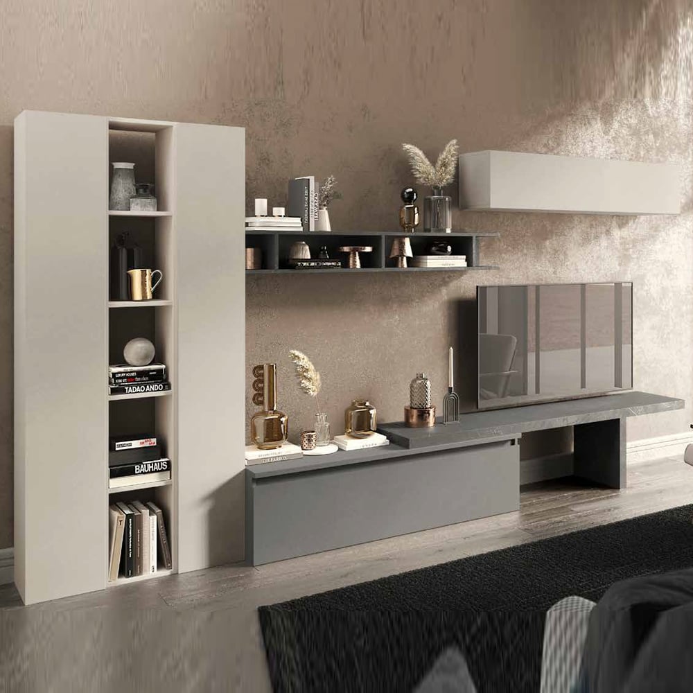 Infinite I Wooden Entertainment Unit In Slate Cashmere And Lead
