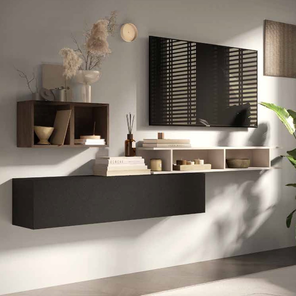 Infinite Wall Hung Wooden Entertainment Unit In Cashmere And Lava
