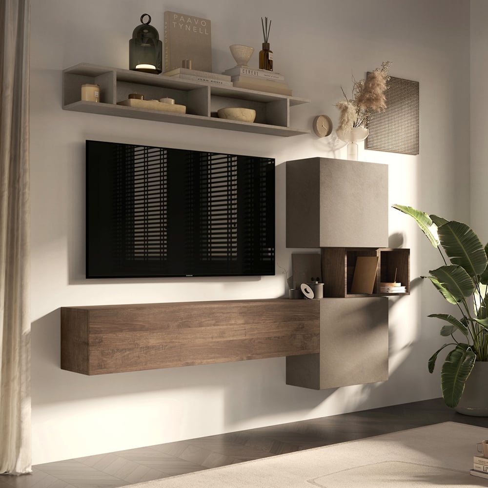 Infinite Wall Hung Wooden Entertainment Unit In Clay And Mercure