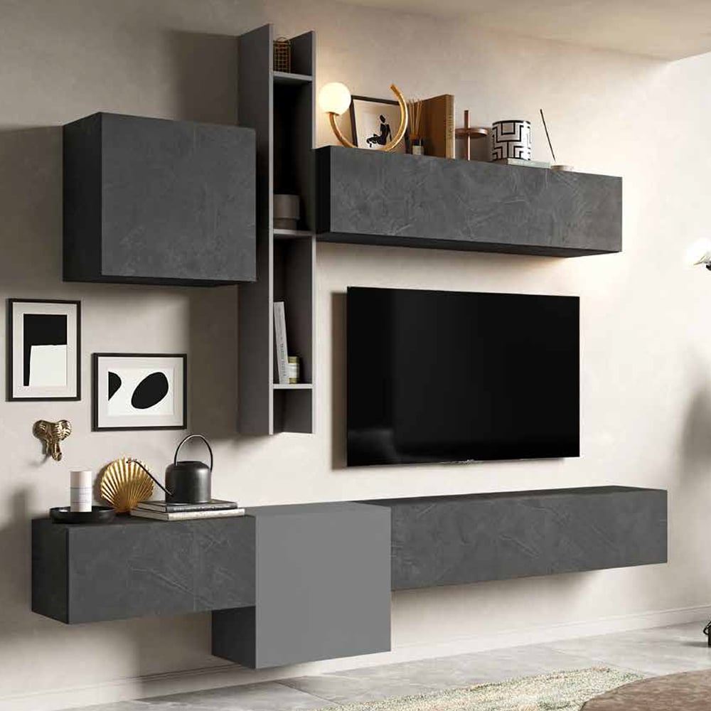 Infinite I Wall Hung Wooden Entertainment Unit In Slate And Lead