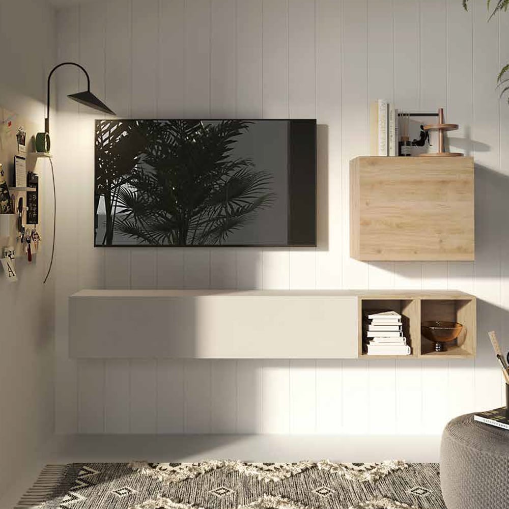 Infinite Wall Hung Wooden Entertainment Unit In Cadiz And Cashmere