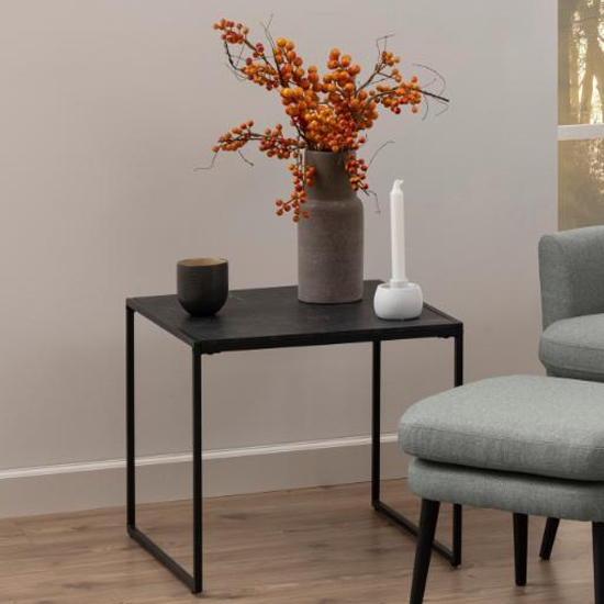 Infor Wooden Side Table In Black Marble Effect