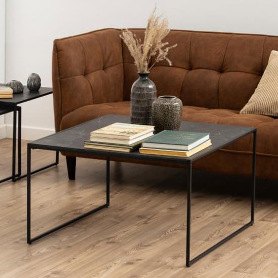 Read more about Infor square wooden coffee table in black marble effect