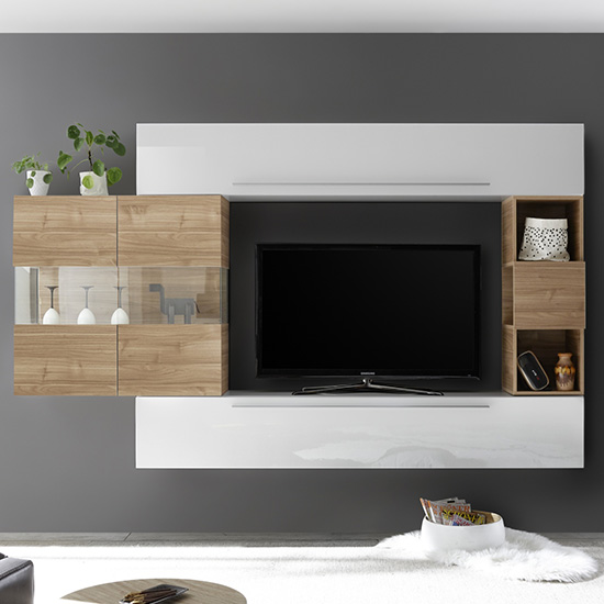Infra White High Gloss Entertainment Unit In Stelvio Walnut