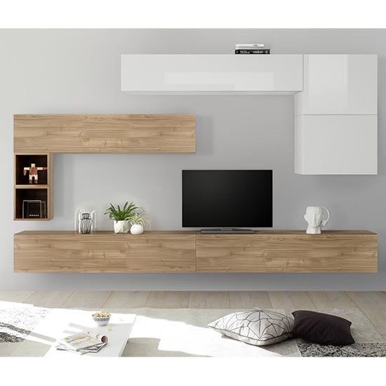 Infra Large White Gloss Entertainment Unit In Stelvio Walnut
