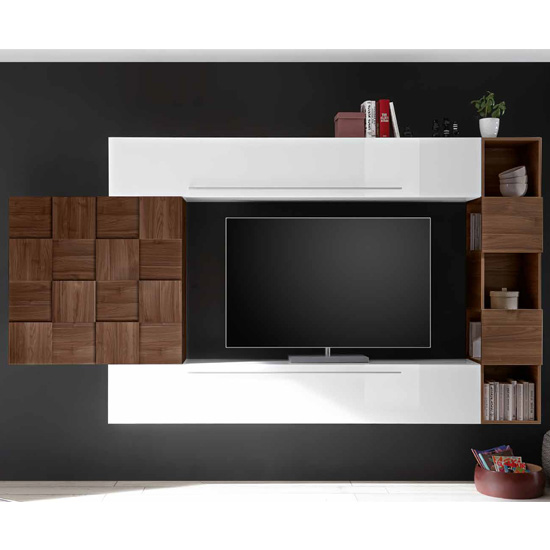 Infra Large White High Gloss Entertainment Unit In Dark Walnut