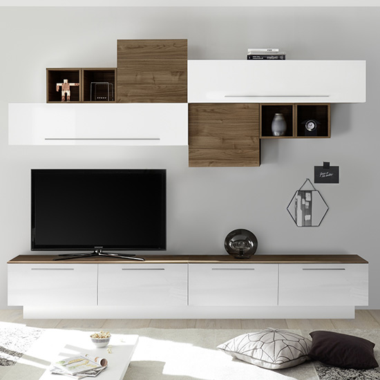 Infra White Gloss Large Entertainment Unit In Dark Walnut