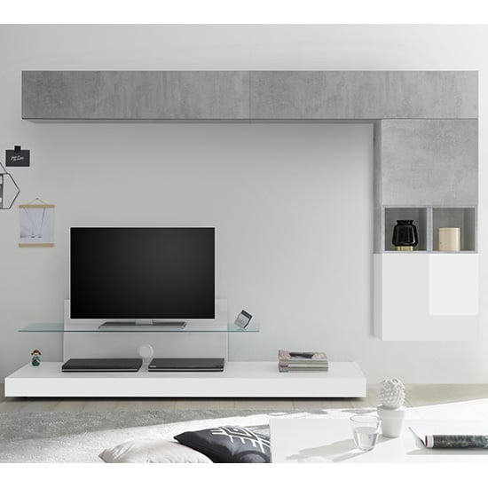 Product photograph of Infra Glass Shelf Tv Stand In White Gloss And Cement Effect from Furniture in Fashion