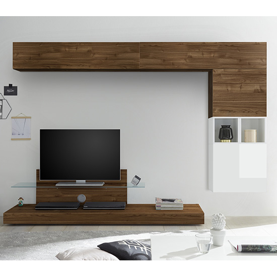 Read more about Infra glass shelf tv stand in white gloss and dark walnut