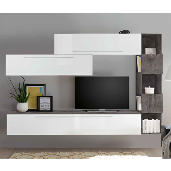 Infra Wooden Wall Entertainment Unit In White Gloss And Oxide